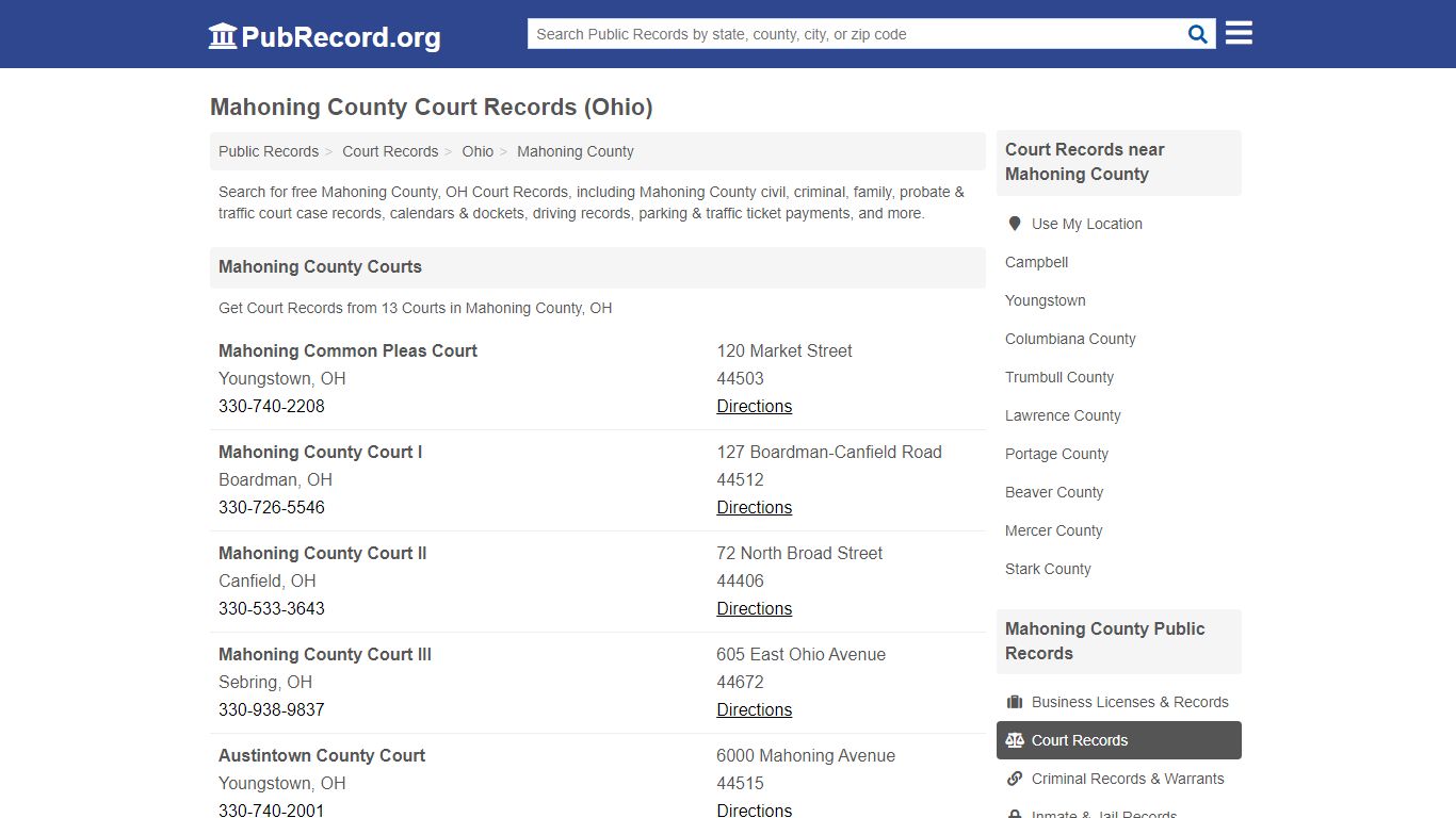 Free Mahoning County Court Records (Ohio Court Records)